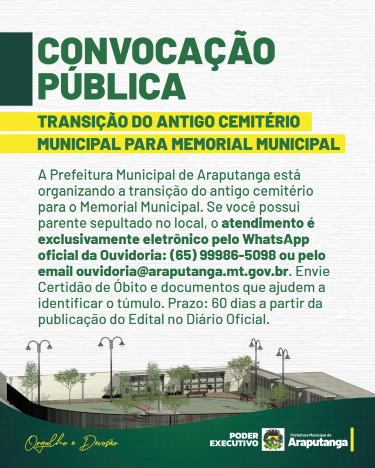 CONVOCAÇÃO PÚBLICA | Transição do Antigo Cemitério Municipal para Memorial Municipal